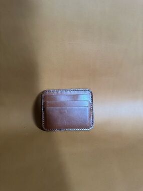 Classic Brown Leather Card Holder with Stitched Edge